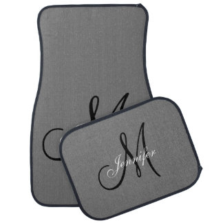 Modern Grey Black Monogram Chic Elegant Script Car Floor Mat