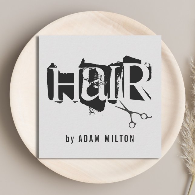 Modern Grey Black Scissors Hair Stylist Square Business Card (Creator Uploaded)