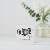 Modern Grey Black Scissors Hair Stylist Square Business Card (Standing Front)