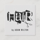 Modern Grey Black Scissors Hair Stylist Square Business Card (Front)