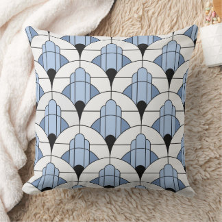 Modern Grey/Blue Art Deco Style  Throw Pillow