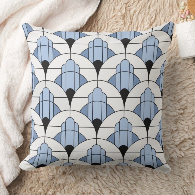 Modern Grey/Blue Art Deco Style  Throw Pillow (Blanket)