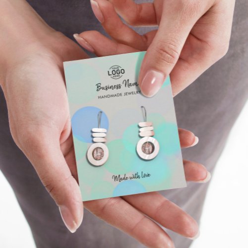 Modern Grey Blue Bubbles Earrings Display Card