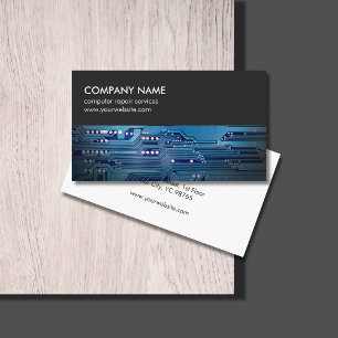 Modern Grey Blue Circuit Board Computer Repair Business Card