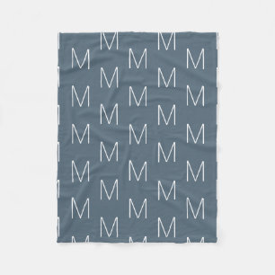 Modern grey blue white custom monogram initial fleece blanket