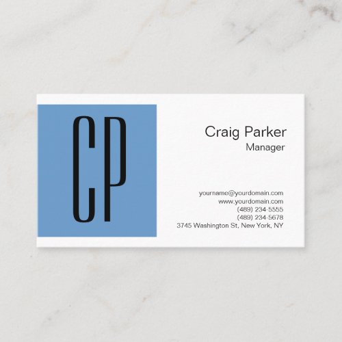 Modern Grey Blue White Monogram Professional Business Card