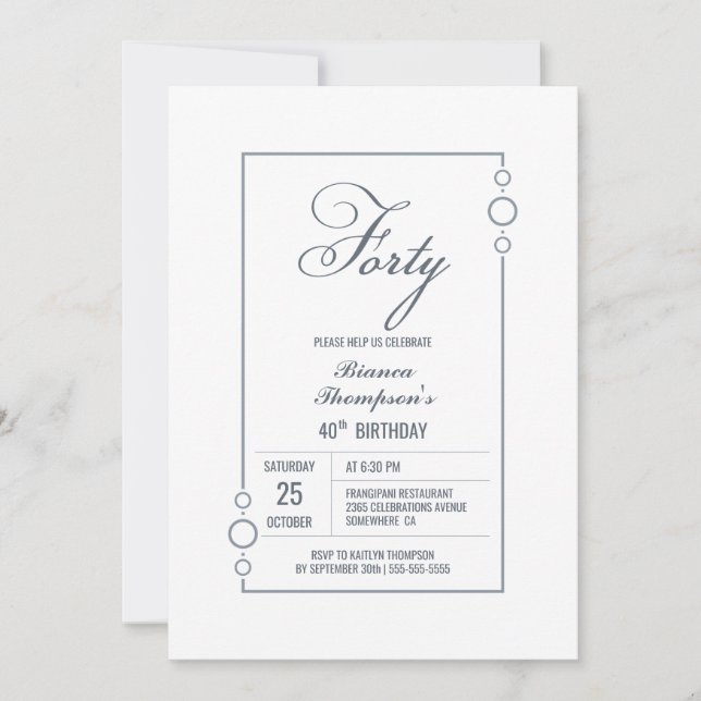 Modern Grey Border 40th Birthday Party Invitation (Front)