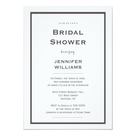 Modern grey border bridal shower invitations | Zazzle.com