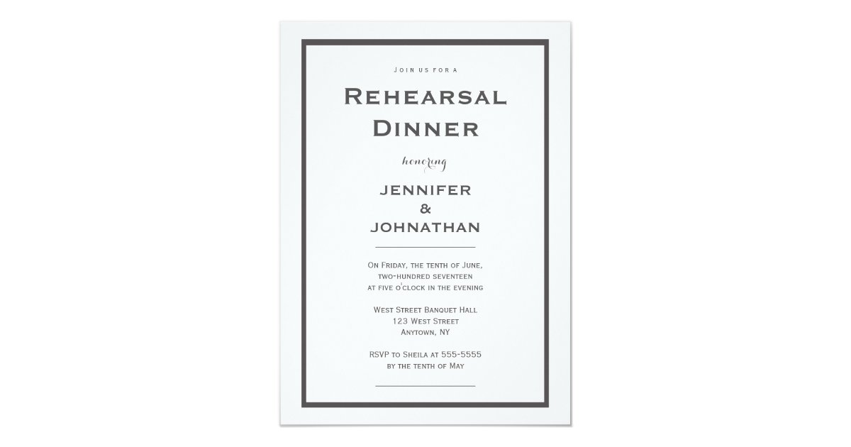 Modern grey border rehearsal dinner invitations | Zazzle.com