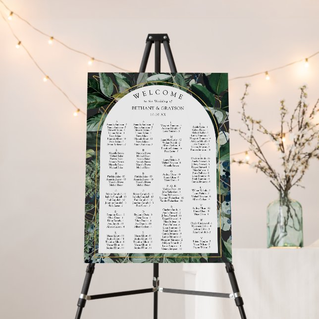 Modern Grey Botanical wedding seating chart Foam Board (In Situ (Stand))