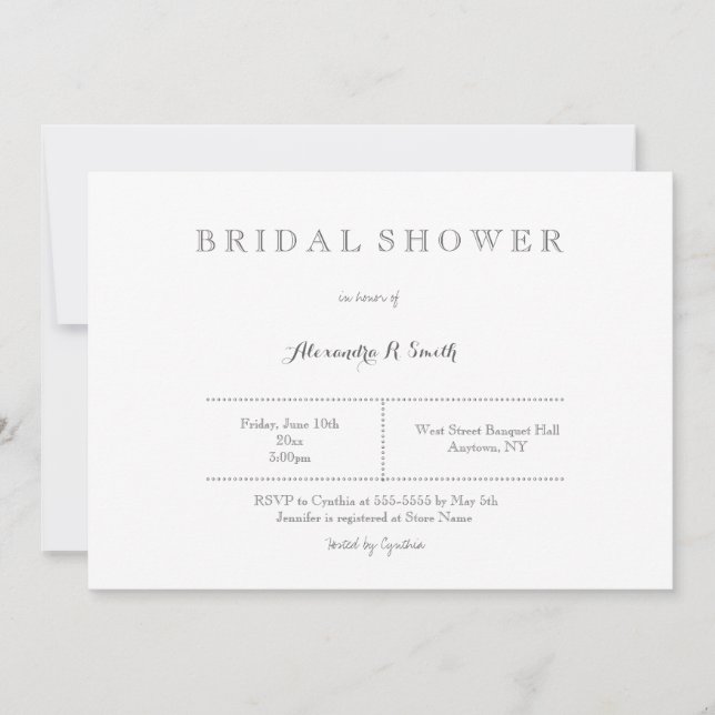 Modern grey bridal shower invitations (Front)