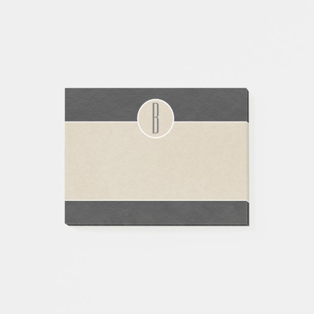 Modern Grey & Brown Kraft Rustic Monogram Initial Post-it Notes (Front)