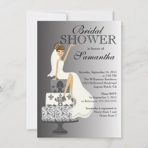 Modern Grey Brunette Bride Bridal Shower Personalized Invitations