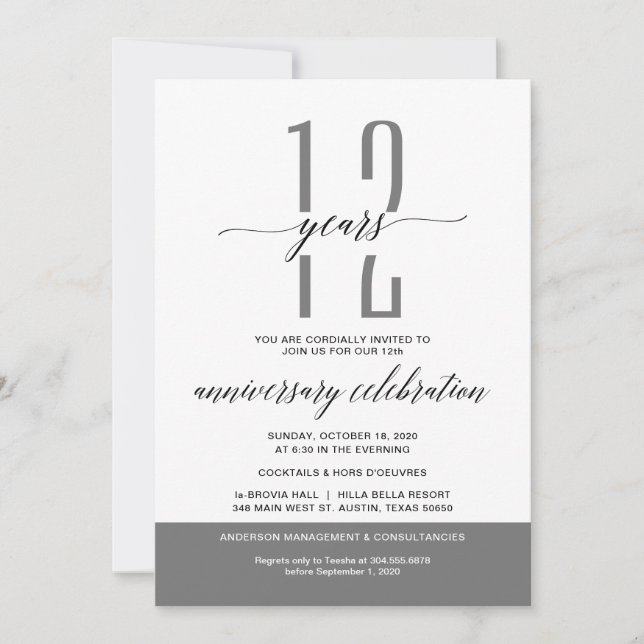 Modern Grey Business Anniversary Party Celebration Invitation (Front)