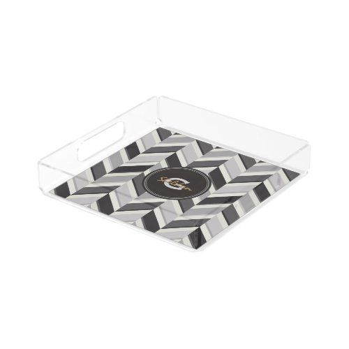 Modern grey chevron geometric pattern monogram acrylic tray