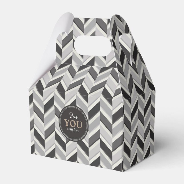 Modern grey chevron geometric pattern monogram favor boxes (Front Side)