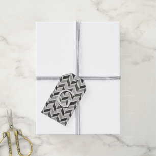 Modern grey chevron geometric pattern monogram gift tags