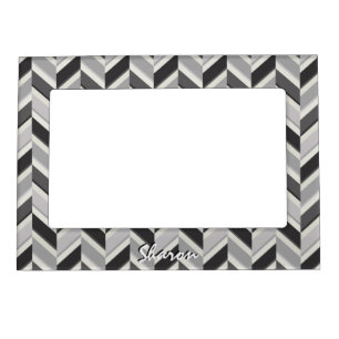 Modern grey chevron geometric pattern monogram magnetic photo frame