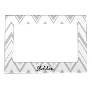 Modern grey chevron geometric pattern monogram magnetic picture frame