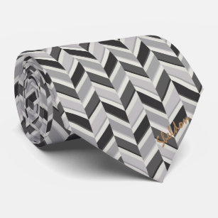 Modern grey chevron geometric pattern monogram tie