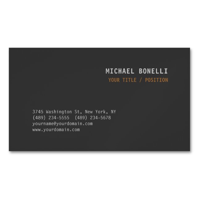 Modern Grey Chic Professional Custom Name Position Business Card Magnet (Front)