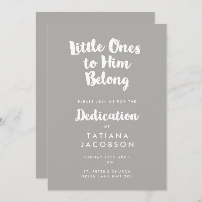 Modern Grey Christian Dedication Invitation (Front/Back)