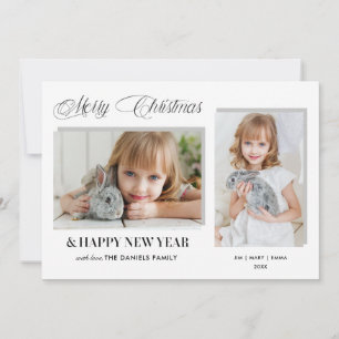 Modern Grey Christmas Typography 2-Photo Holiday Card