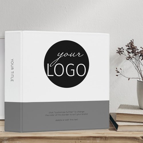 Modern Grey Custom Logo Company Brand Title 3 Ring Binder