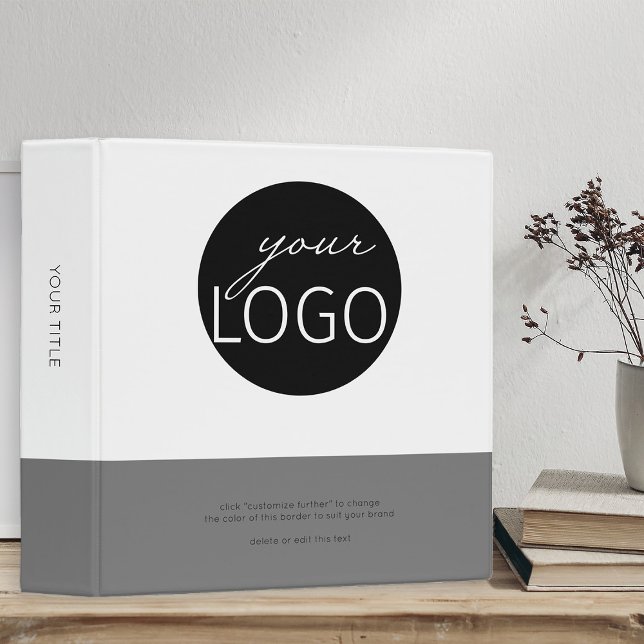 Modern Grey Custom Logo Company Brand Title 3 Ring Binder (Logo Branded Ring Binders by Busy Business Bee)