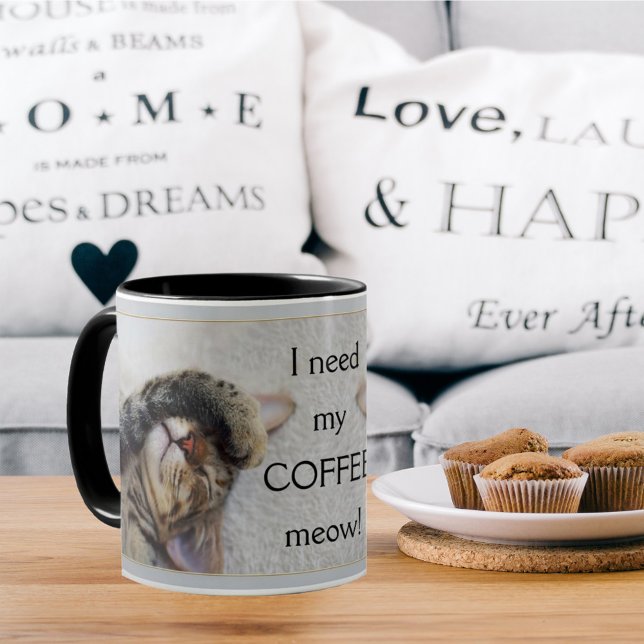 Modern Grey Cute Funny Cat Mug (Creator Uploaded)