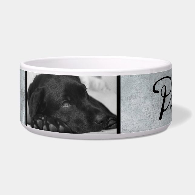Modern Grey Dog`s Name in Black Script 2 Photo Bowl (Left)