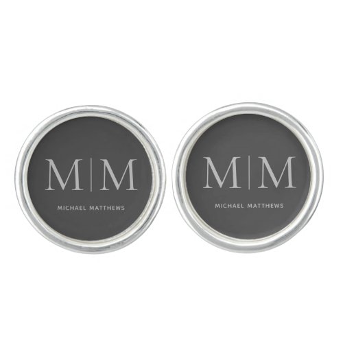 Modern Grey Elegant Personalized Monogram Name Cufflinks