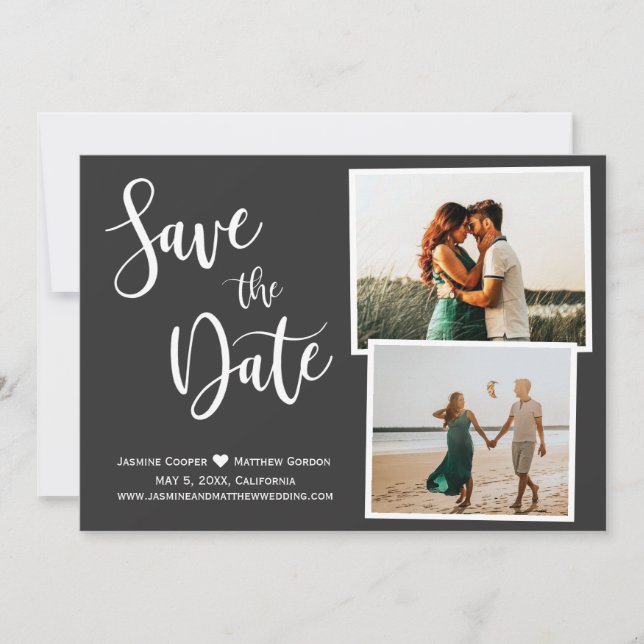 Modern Grey Elegant Typography Photo Save The Date (Front)