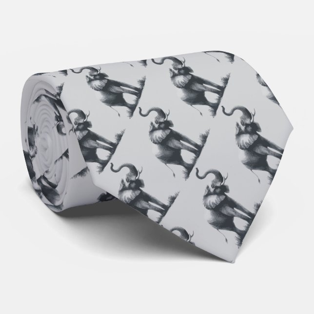 Modern Grey Elephant Trunk Raised Wildlife Animal Neck Tie (Rolled)