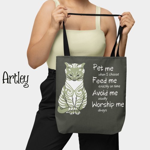 Modern Grey Evil Cat funny phrase monochromatic  Tote Bag