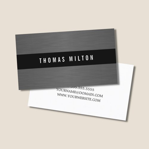 Modern Grey Faux Metal Black Stripe Consultant Business Card