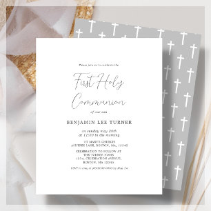 Modern Grey First Communion Budget Invitation