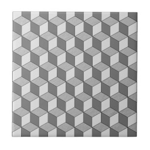 Modern Grey Geometric 3D Cube Pattern Ceramic Tile