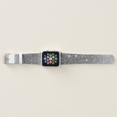 Modern Grey Glitter Sparkles Personalized Name Apple Watch Band
