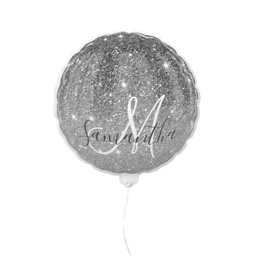 Modern Grey Glitter Sparkles Personalized Name Balloon