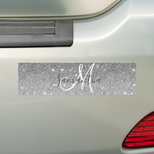 Modern Grey Glitter Sparkles Personalized Name Bumper Sticker
