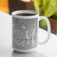 Modern Grey Glitter Sparkles Personalized Name