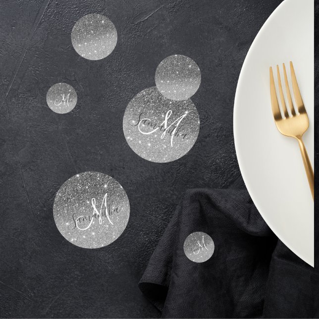 Modern Grey Glitter Sparkles Personalized Name Confetti (Creator Uploaded)