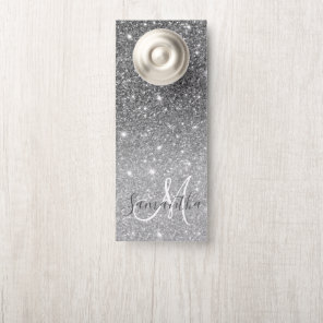 Modern Grey Glitter Sparkles Personalized Name Door Hanger