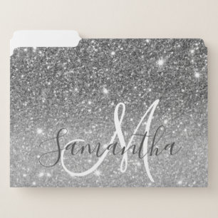 Modern Grey Glitter Sparkles Personalized Name File Folder
