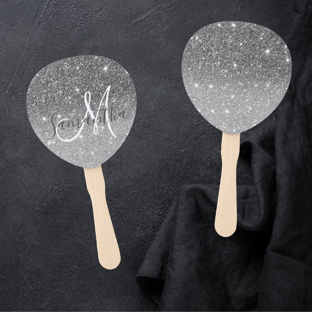 Modern Grey Glitter Sparkles Personalized Name Hand Fan (Creator Uploaded)