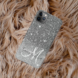 Modern Grey Glitter Sparkles Personalized Name iPhone 11Pro Max Case