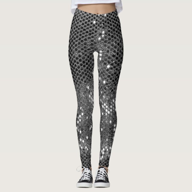 Modern Grey Glitter Sparkles Personalized Name  Leggings (Front)