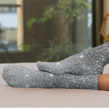 Modern Grey Glitter Sparkles Personalized Name Socks by LovePattern at Zazzle