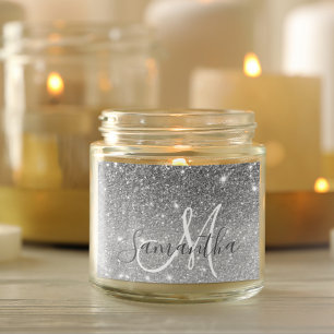 Modern Grey Glitter Sparkles Personalized Name Square Sticker